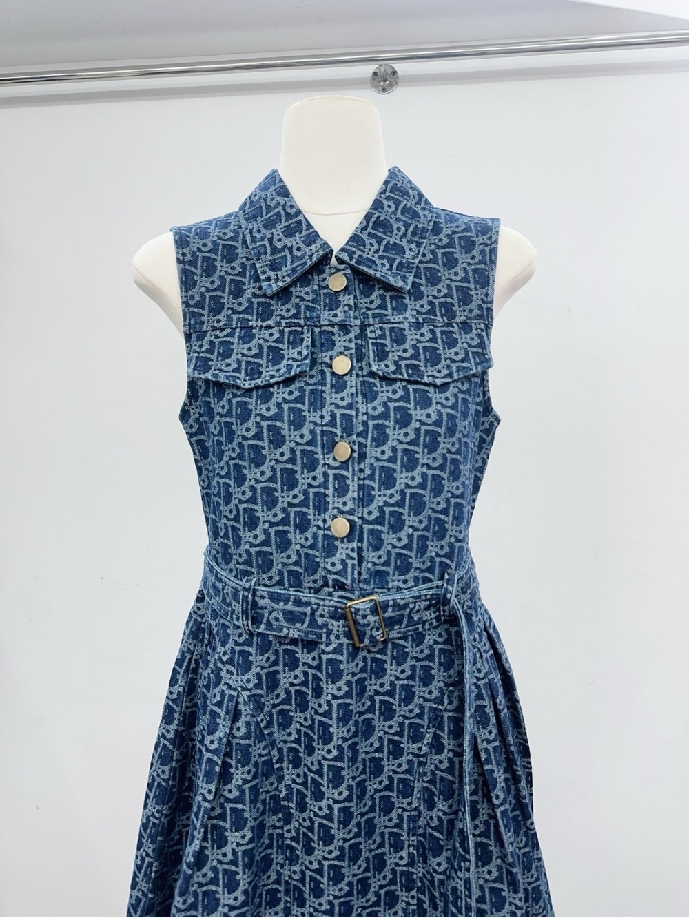 Dior Sleeveless Monogram Denim Dress in Blue